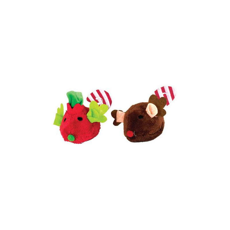 Lot de deux souris de Noël en peluche pour chats