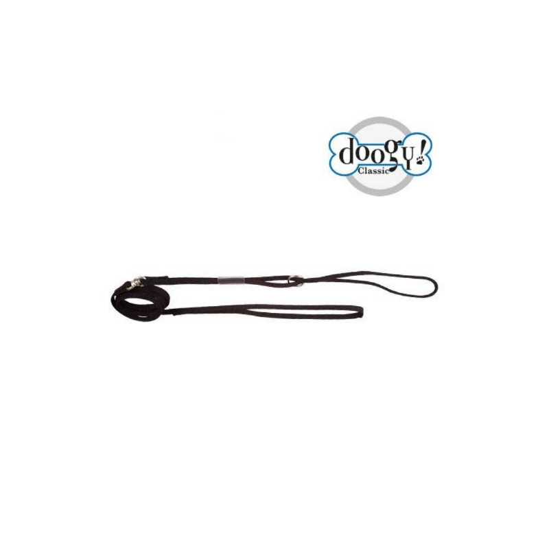 Doogy, Laisse Expo nylon plate noire avec anneau chromé Doogy, Laisse Expo nylon plate noire avec anneau chromé