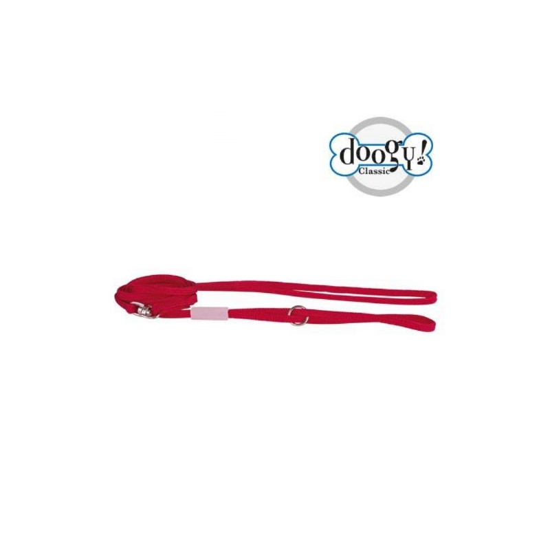 Doogy, Laisse Expo nylon plate rouge avec anneau chromé Doogy, Laisse Expo nylon plate rouge avec anneau chromé