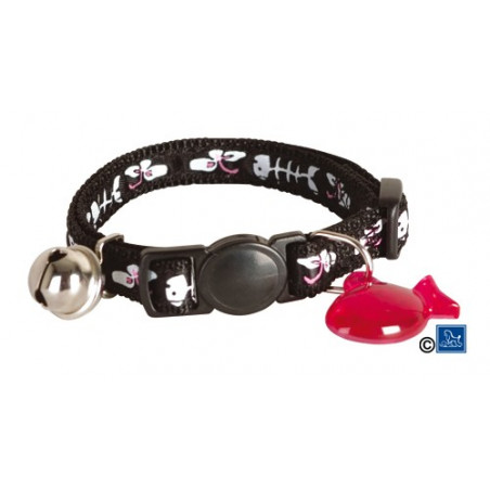 Colliers nylon galon arêtes chat noir Colliers nylon galon arêtes chat noir