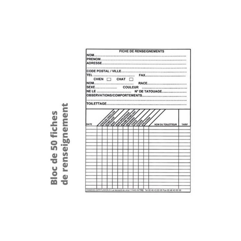 Chadog, 50 Fiches Renseignements Chadog, 50 Fiches Renseignements