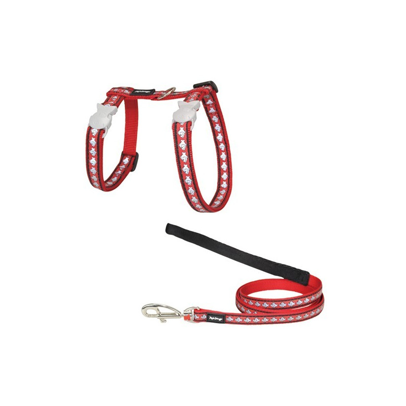 Ensemble harnais et laisse Red Dingo Chats Reflective rouge