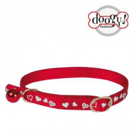 Doogy, collar de corazón reflectante de gato rojo