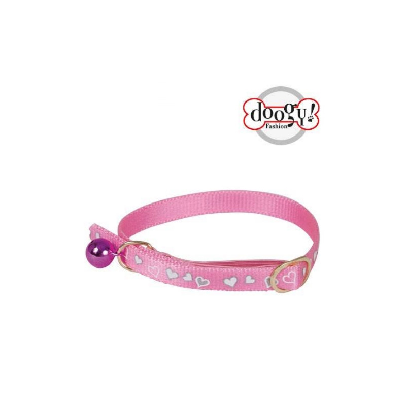 Doogy, Collier coeur réfléchissant chat rose