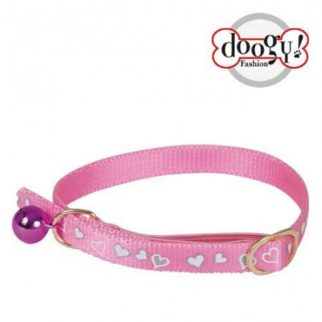 Doogy, collana con cuore riflettente gatto rosa