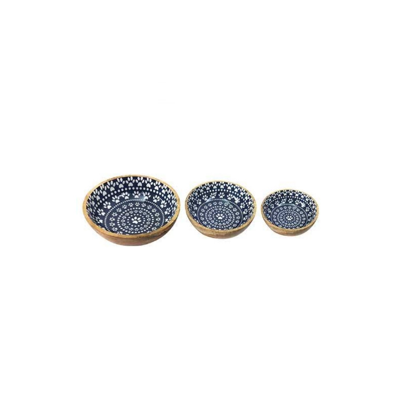 Divers, Cuenco de diseño en madera y estampados en azul y blanco Divers, Cuenco de diseño en madera y estampados en azul y blanco