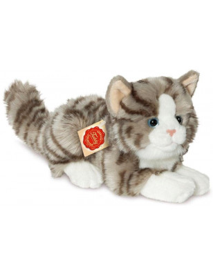 Peluche Chat Couché Gris 20 cm – Teddy Hermann | Doux & Réaliste