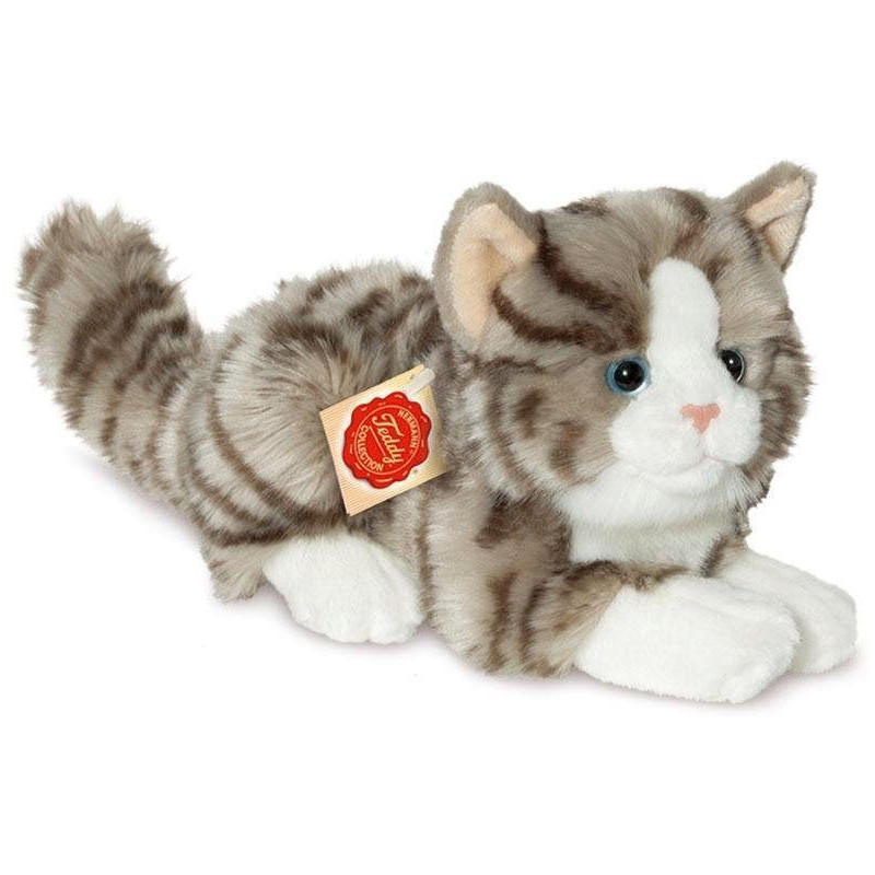 Peluche Chat Couché Gris 20 cm – Teddy Hermann | Doux & Réaliste