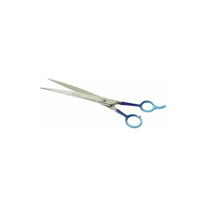 Curved scissors blue 22.5 cm staggered rings IdealCut