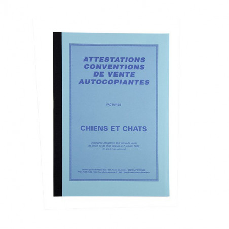 Carnet d'attestations de vente chiens et chats