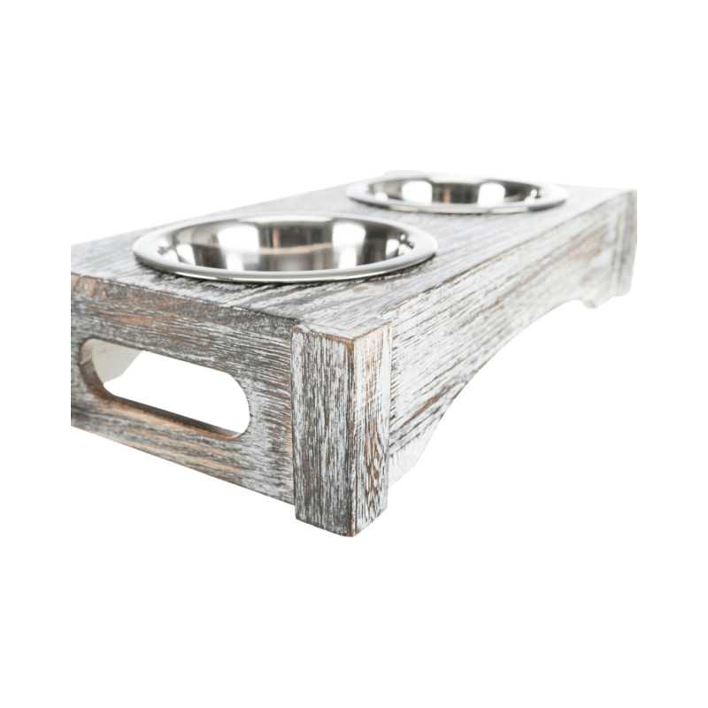 Doppelschüssel aus Holz und Stahl Trixie