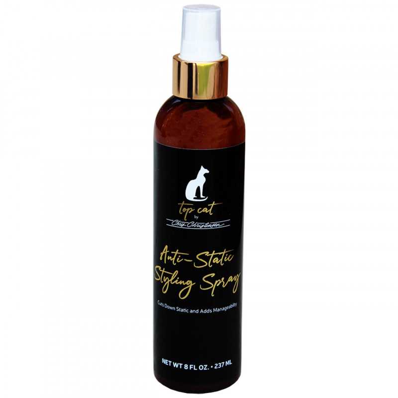Spray antistatique sans rinçage Top Cat Chris Christensen 237 ml pour hydrater, texturiser et faire briller le pelage des chats