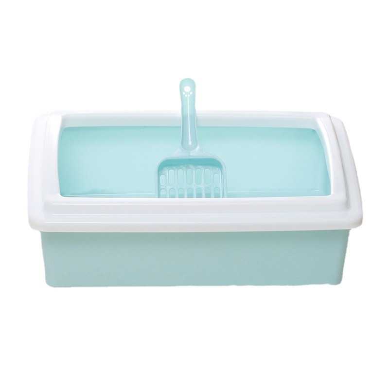 Litter box with rim and litter scoop