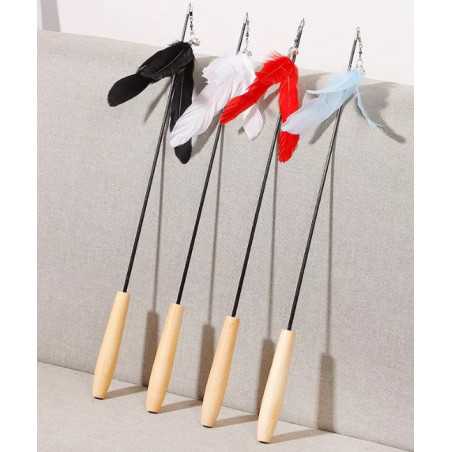 canna da pesca per gatti con manico in legno