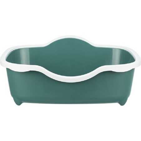 Bac à litière ouvert Davio Trixie pour chat de couleur vert et blanc avec rebord très haut anti-projections en plastique