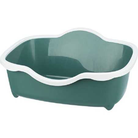 Bac à litière ouvert Davio Trixie pour chat de couleur vert et blanc avec rebord très haut anti-projections en plastique
