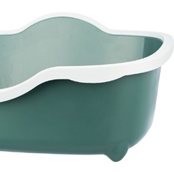 Bac à litière ouvert Davio Trixie pour chat de couleur vert et blanc avec rebord très haut anti-projections en plastique