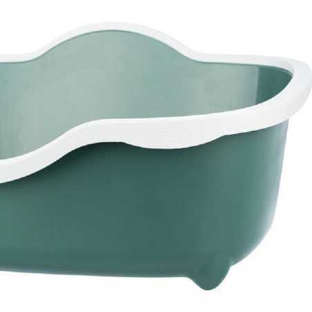 Bac à litière ouvert Davio Trixie pour chat de couleur vert et blanc avec rebord très haut anti-projections en plastique