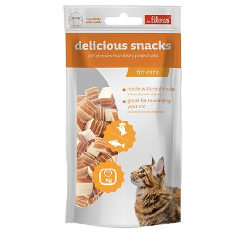 Les filous, Cubes au poulet et poisson - 50 gr Les filous, Cubes au poulet et poisson - 50 gr