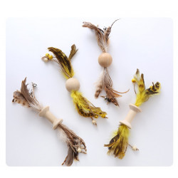 Wooden and feather cat toy