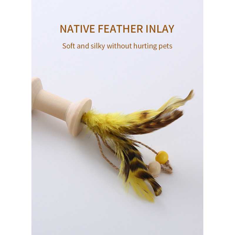 Wooden and feather cat toy