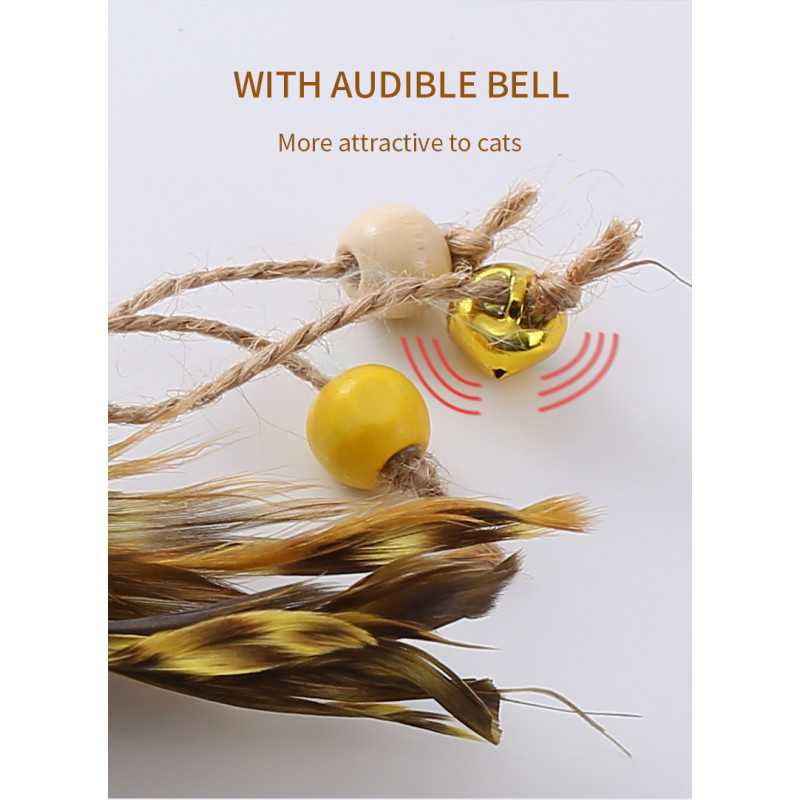 Wooden and feather cat toy
