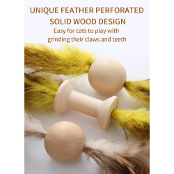 Juguete para gatos de madera y plumas