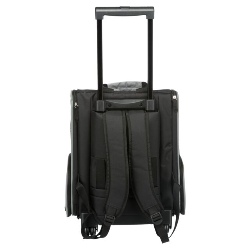 Carrello e zaino trasportino Trixie neri e grigi per cani di piccola taglia.